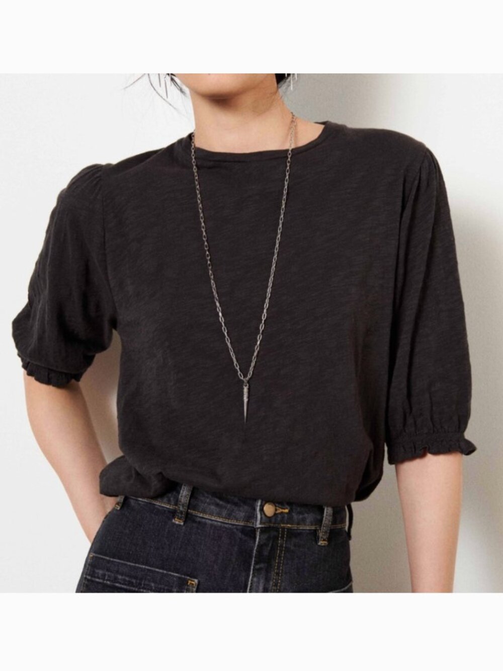 ba&sh Charcoal Vasco 3/4 Sleeve Top w/ Ruffle Cuffs 2